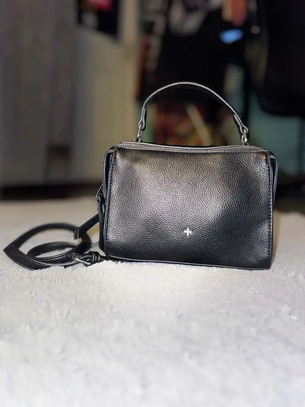 Peta + Jain Crossbody Bag Black Pebble Faux Leather